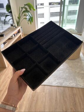 Black Jewelry Organizer Tray - Multi-Compartment Ring & Earring Storage